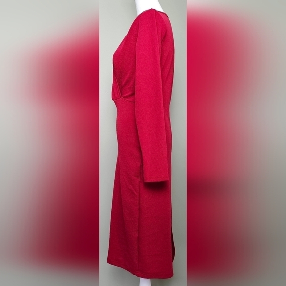 NWOT RED Bodycon Faux Wrap Midi Dress MEDIUM Holiday Party Dress - Picture 2 of 6